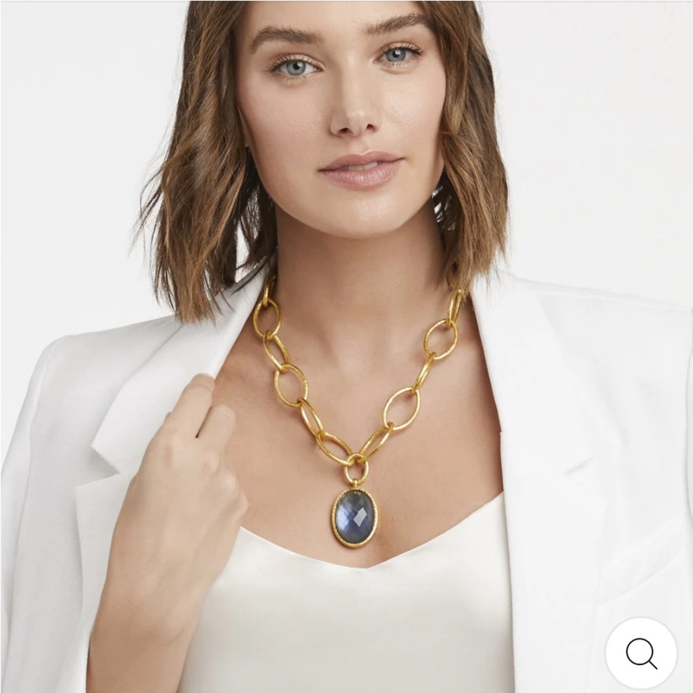 NWT Authentic Luxury Julie Vos Iridescent Charcoal Blue Statement Necklace